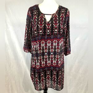 Abstract print keyhole shift dress size large